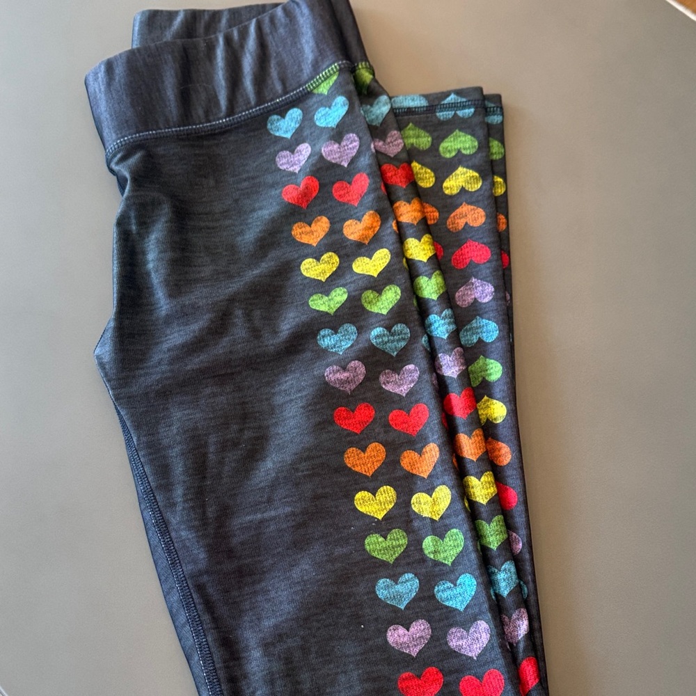Terez Black Leggings with Rainbow Heart Side Print